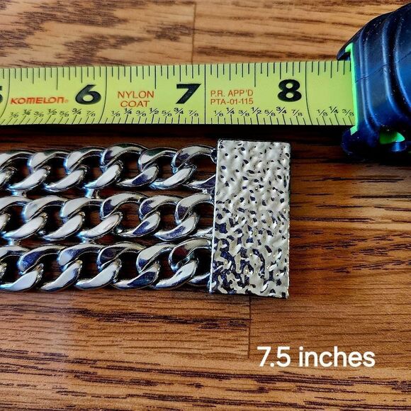 CHUNKY Silver Triple Strand Bracelet - Picture 4 of 6